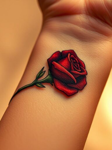 Tatuaż róża na nadgarstku